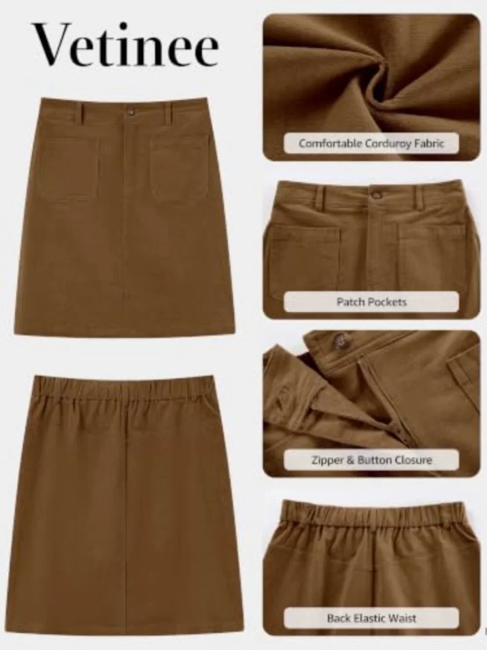 Vetinee Women's Corduroy A-Line Mini Skirt High Waisted Stretchy